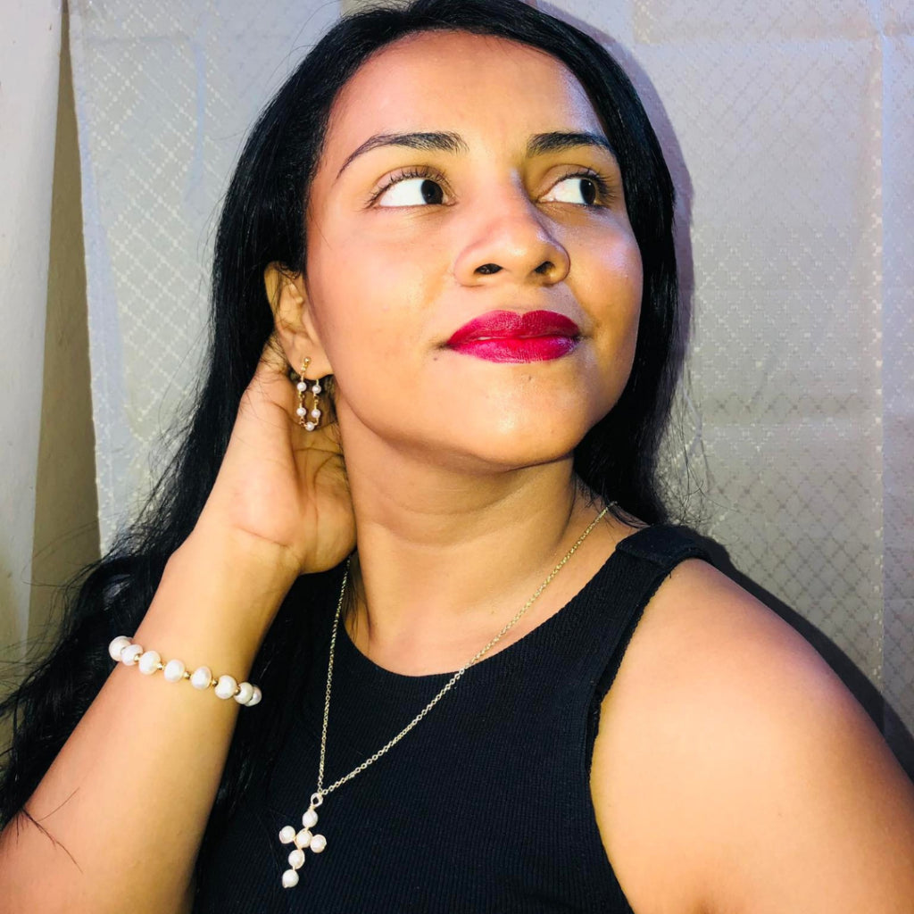 Good News Gold Necklace with Freshwater Pearl Cross