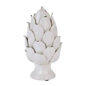 Handcrafted ceramic artichoke ornament in antique white, detailed scales, 24cm tall, Mediterranean-inspired home decor by Sostter at brixbailey.com