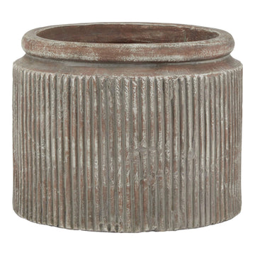 Handcrafted Siena Brown Dolly Pot with ribbed texture and warm weathered glaze, 29cm ceramic home decor accent by Sostter at brixbailey.com