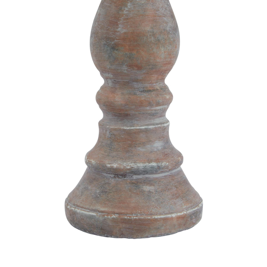 Rustic brown ceramic column candle holder with aged patina, part of the Siena Mediterranean decor collection.by Sostter at brixbailey.com