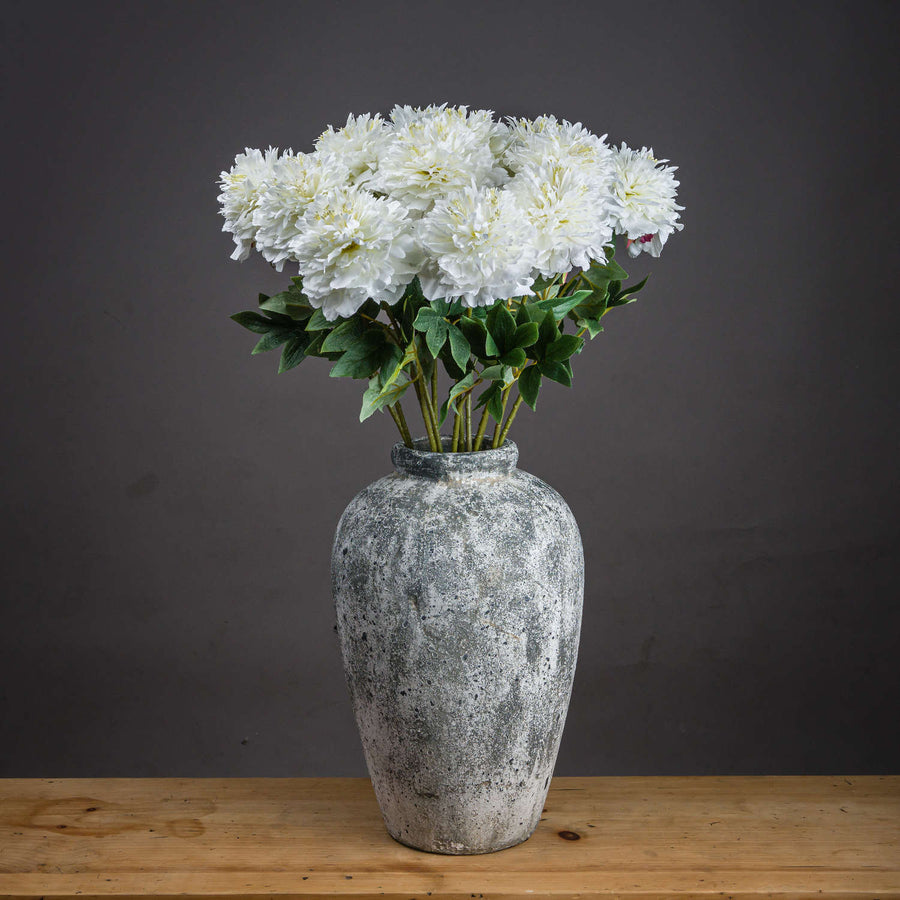 Handcrafted white peony artificial flower with layered petals and realistic texture, perfect for wedding arrangements. by Sostter at brixbailey.com