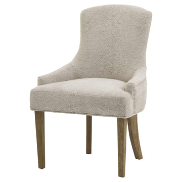 Brockham taupe dining chair with woven fabric upholstery and durable rubberwood frame in neutral hue by Sostter at brixbailey.com