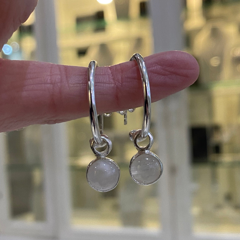 Moonstone Hoops in Sterling Silver