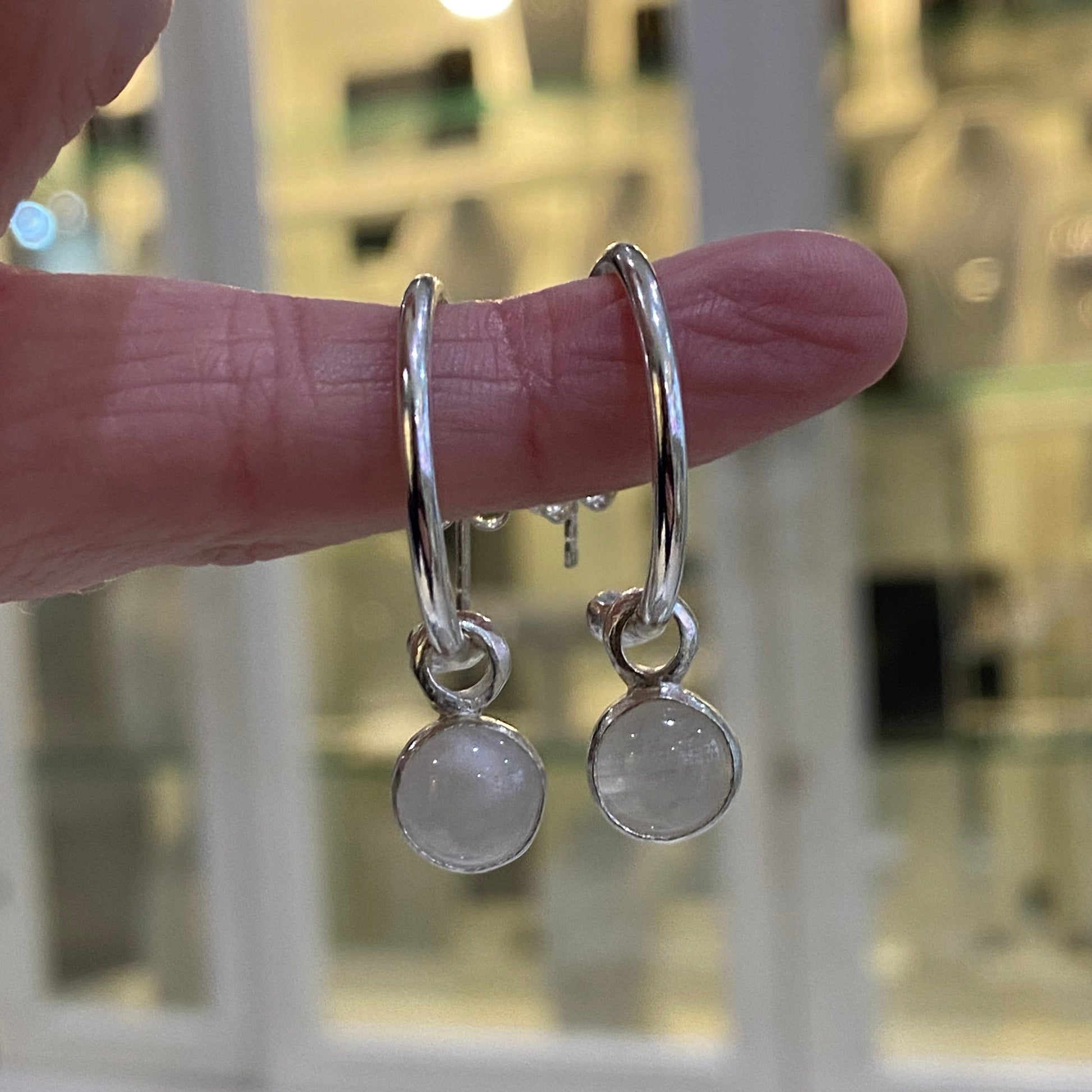 Moonstone Hoops in Sterling Silver