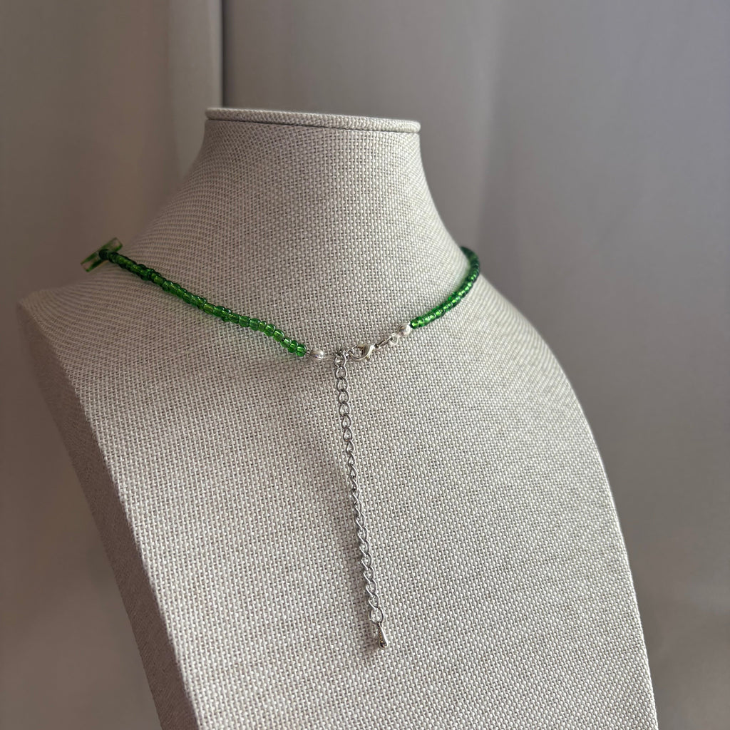 Cool green with yellow pink tulip flower Handmade beaded necklace