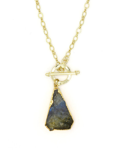 Labradorite Triangle Necklace in Brass