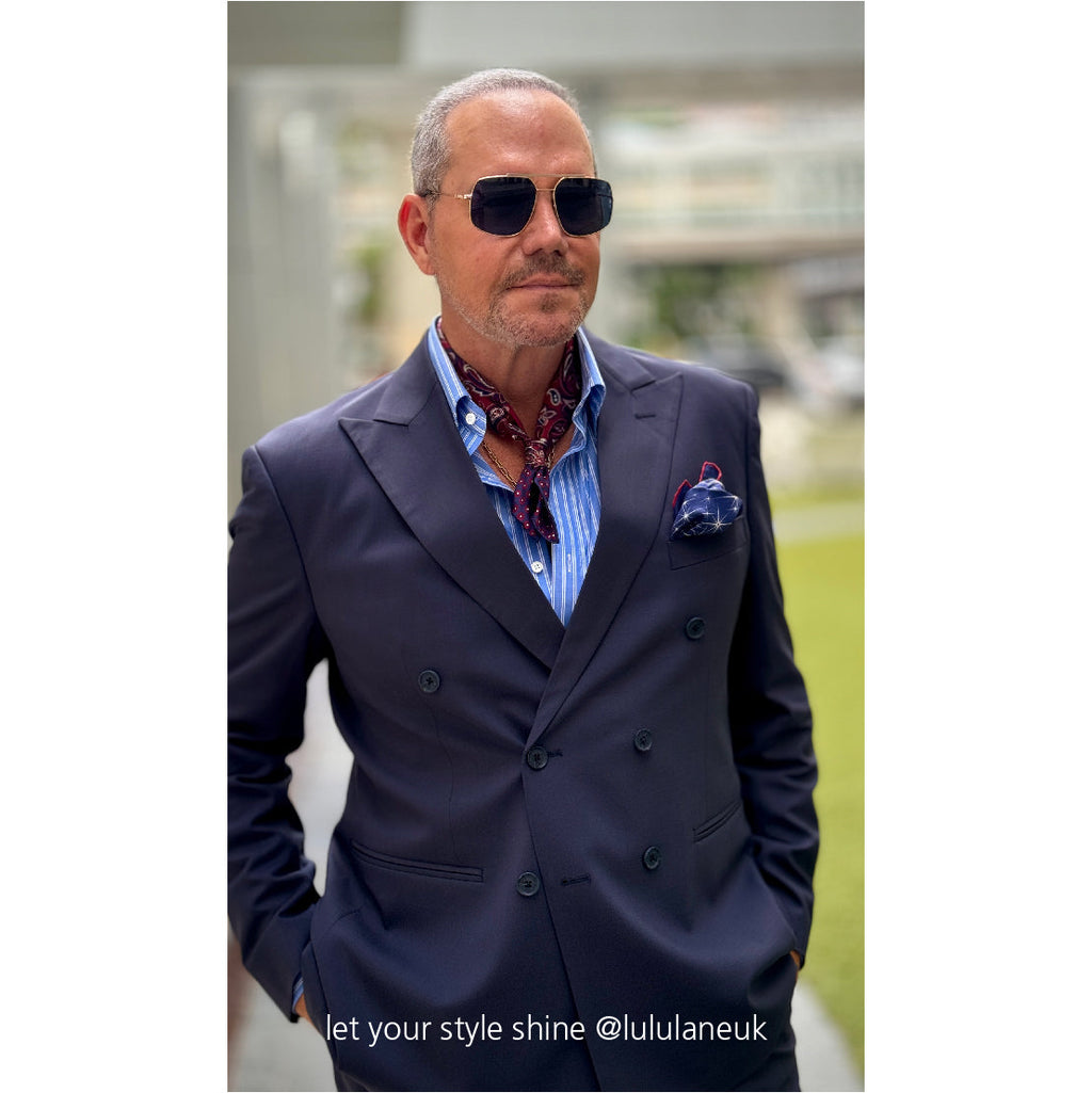 Classic Paisley Silk Scarf - 53cm Hand-rolled Men's Square Neckerchief