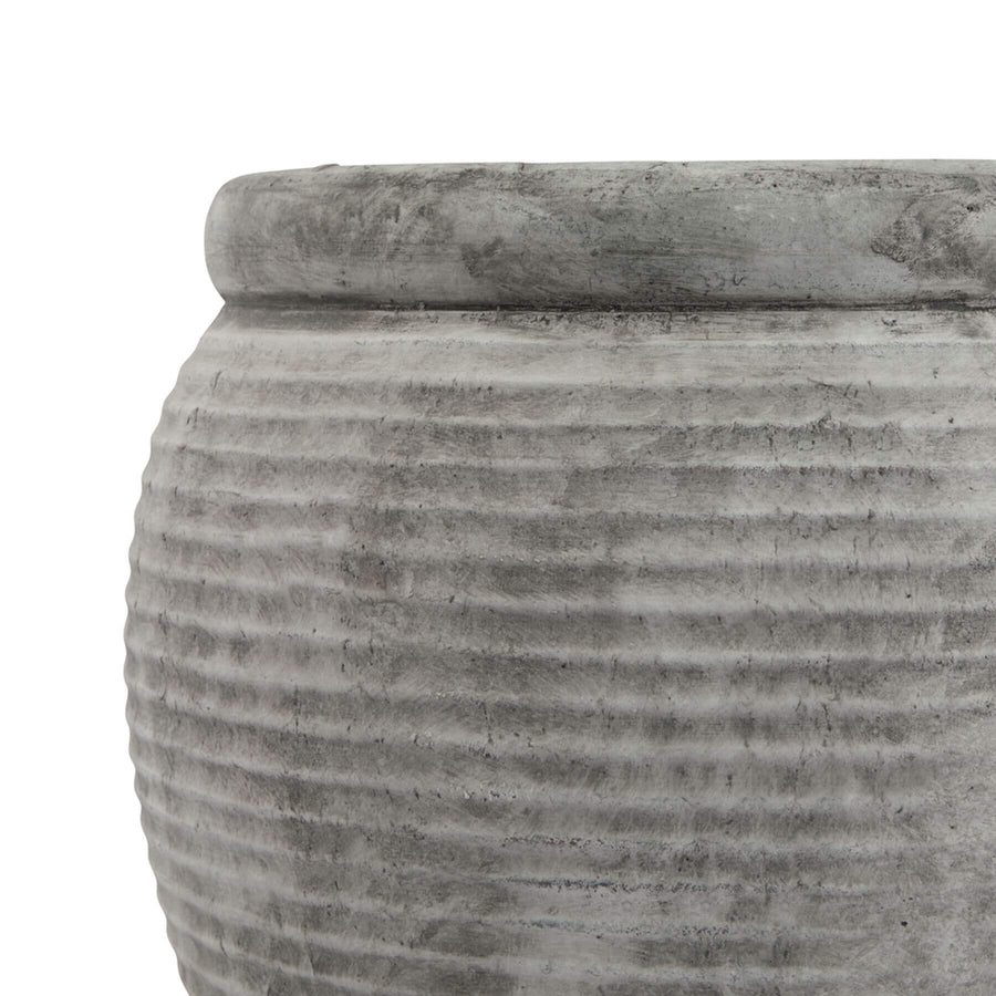 Handcrafted grey ceramic Athena planter with weathered finish, 40cm wide, for Mediterranean-inspired home decor. by Sostter at brixbailey.com