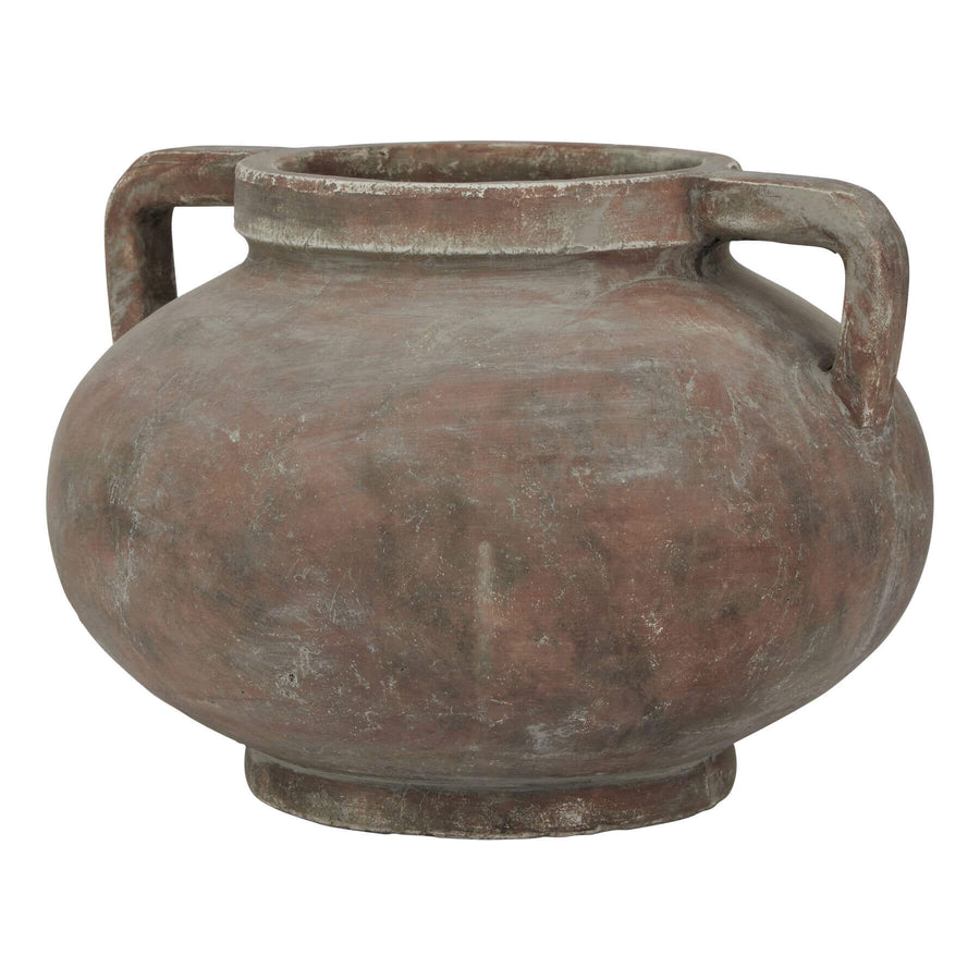Handcrafted Siena Brown Pelike Pot, terracotta ceramic amphora with twin handles and distressed patina finish. by Sostter at brixbailey.com