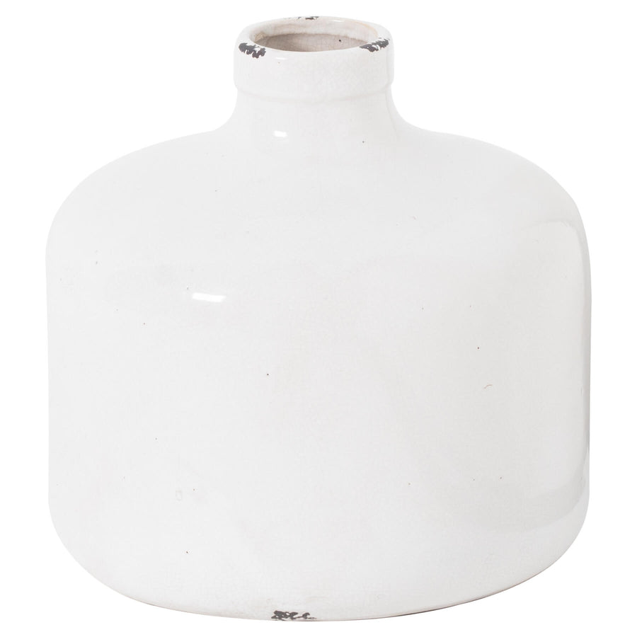 Hand-finished white ceramic vase with crackle glaze, organic texture, and distressed details, 29cm tall. by Sostter at brixbailey.com
