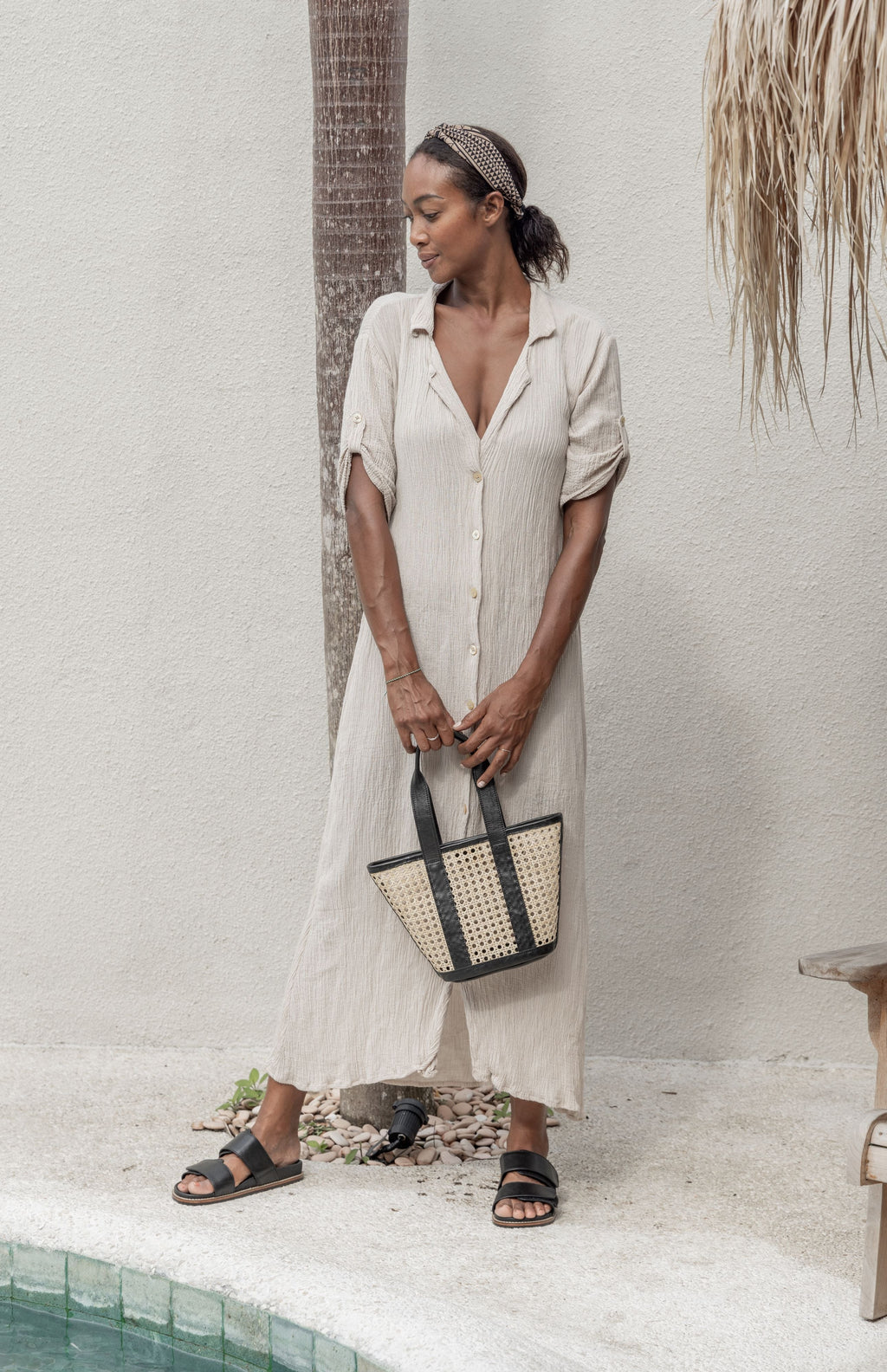 Leather and Cane Carryall Bag