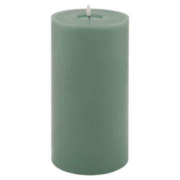 Sage green LED wax candle with realistic melt effect, battery-operated for flameless ambiance. by Hill Interiors at brixbailey.com