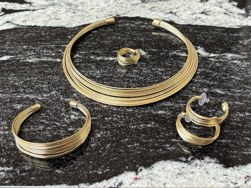 4 Piece Brass / Sliver Set. Necklace, Bangle, Ring, Earrings.