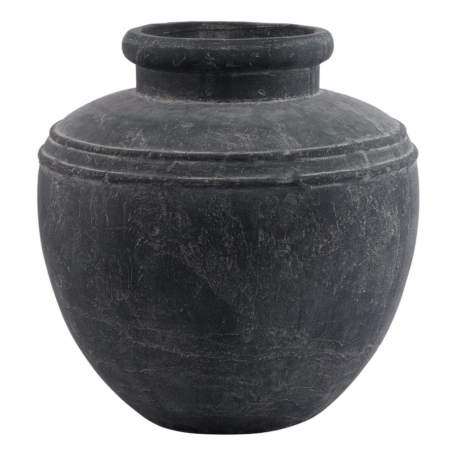 Large grey ceramic water pot with matte finish, rustic Mediterranean design, ideal for floral arrangements, 39cm height.by Sostter at brixbailey.com