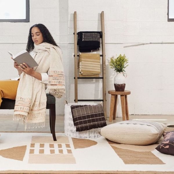 Fully Hand Embroidered Organic Cotton Throw Blanket