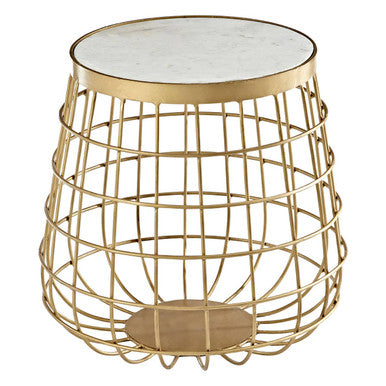 White Marble Round Side Table with Brass Metal Base