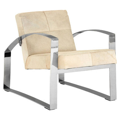 Cream Hairon Leather Lounge Chair with Steel Legs