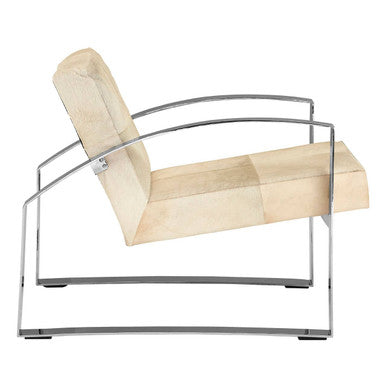 Cream Hairon Leather Lounge Chair with Steel Legs