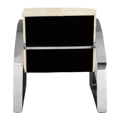 Cream Hairon Leather Lounge Chair with Steel Legs