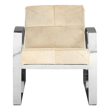 Cream Hairon Leather Lounge Chair with Steel Legs