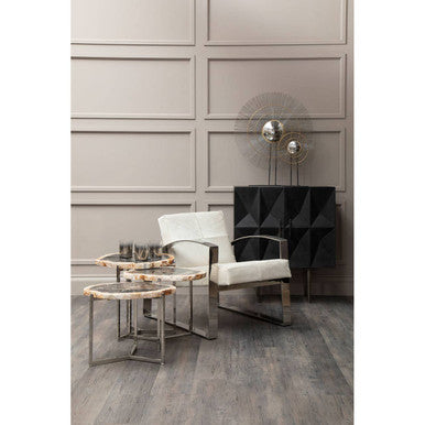 Cream Hairon Leather Lounge Chair with Steel Legs