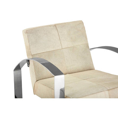Cream Hairon Leather Lounge Chair with Steel Legs