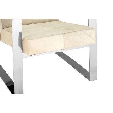 Cream Hairon Leather Lounge Chair with Steel Legs