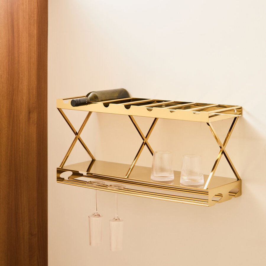 2 Tier 7 Bottle Gold Wine Rack