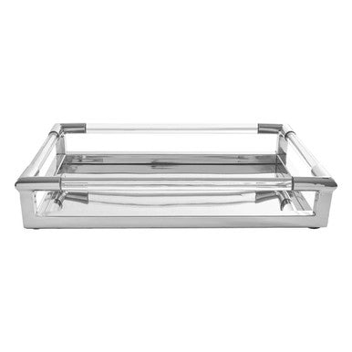 Silver Finish Rectangular Tray with Acrylic Border