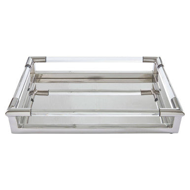Silver Finish Rectangular Tray with Acrylic Border