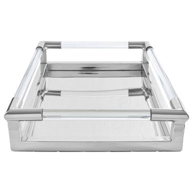 Silver Finish Rectangular Tray with Acrylic Border