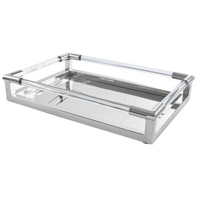 Silver Finish Rectangular Tray with Acrylic Border