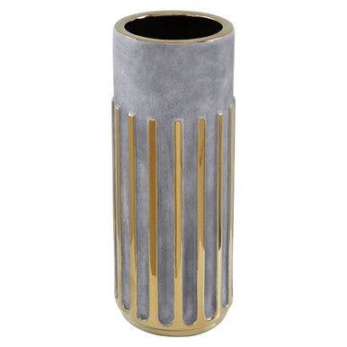 Large Grey Ceramic Vase with Metallic Veining