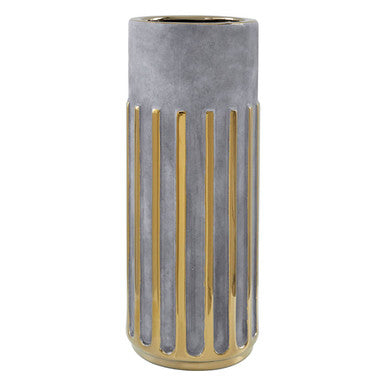 Large Grey Ceramic Vase with Metallic Veining