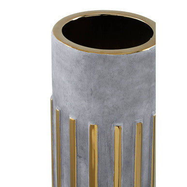 Large Grey Ceramic Vase with Metallic Veining