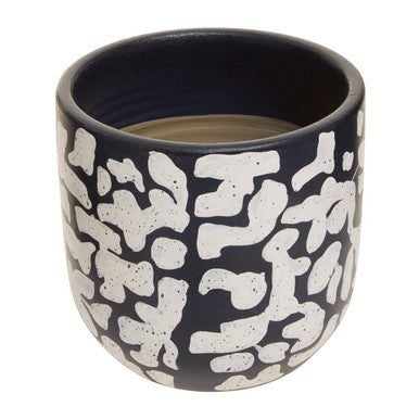Blue Earthenware Planter with Abstract Pattern