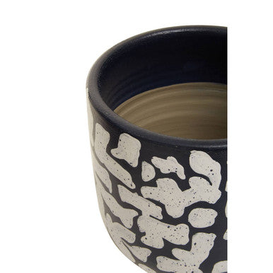 Blue Earthenware Planter with Abstract Pattern