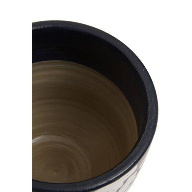 Blue Earthenware Planter with Abstract Pattern