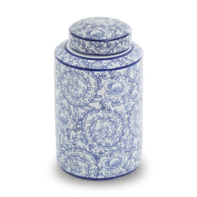 Ceramic Storage Jar with Blue Floral Pattern