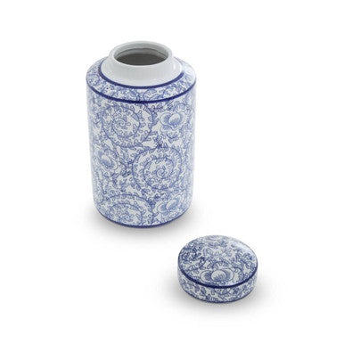Ceramic Storage Jar with Blue Floral Pattern