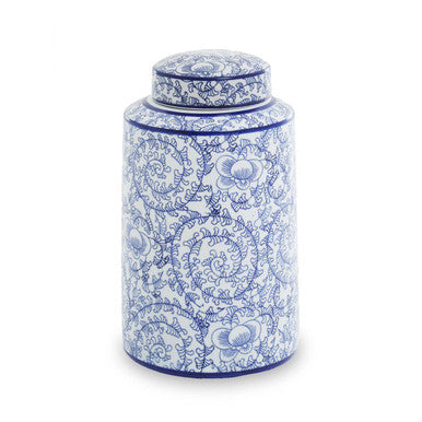 Ceramic Storage Jar with Blue Floral Pattern