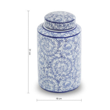 Ceramic Storage Jar with Blue Floral Pattern