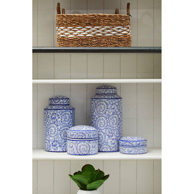Ceramic Storage Jar with Blue Floral Pattern