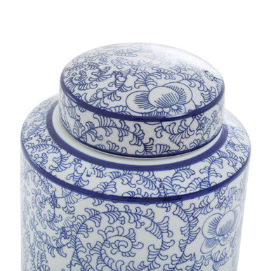 Ceramic Storage Jar with Blue Floral Pattern