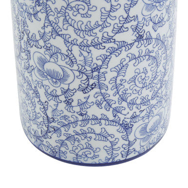 Ceramic Storage Jar with Blue Floral Pattern