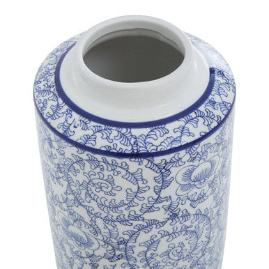 Ceramic Storage Jar with Blue Floral Pattern