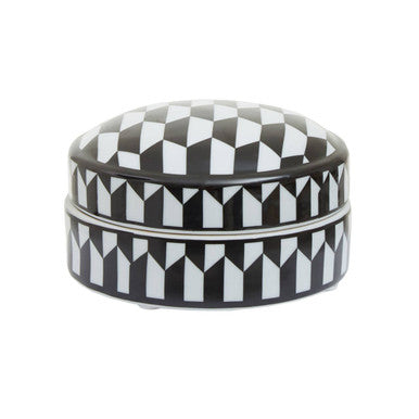 Small Black and White Geometric Ceramic Trinket Box