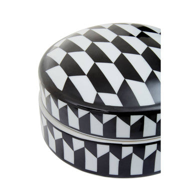 Small Black and White Geometric Ceramic Trinket Box