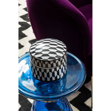 Large Black and White Geometric Ceramic Trinket Box