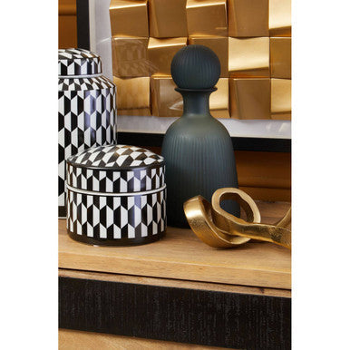 Large Black and White Geometric Ceramic Trinket Box